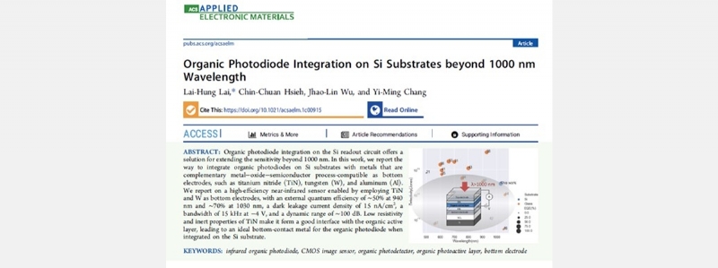 We are honored to demonstrate Organic Photodetector on Si-Substrate which shows outstanding spectral sensitivity beyond 1000nm with CMOS industry manufacturer.